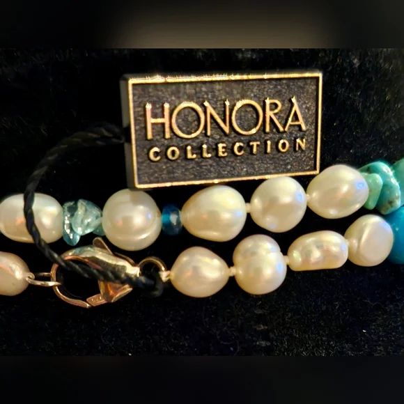 Honora 925 Pearl, Blue Topaz, & Turquoise Necklace NWT (40 inches) - Picture 5 of 7